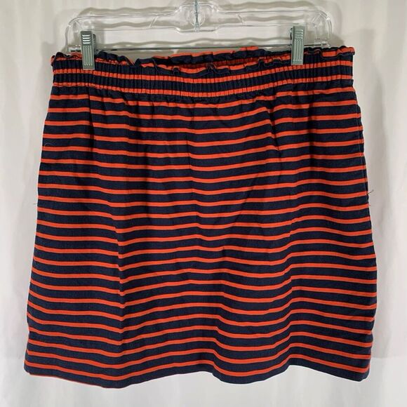 J. Crew Linen Blend Skirt Women's 12 Blue Red Striped Pockets Elastic Waist - Picture 1 of 6